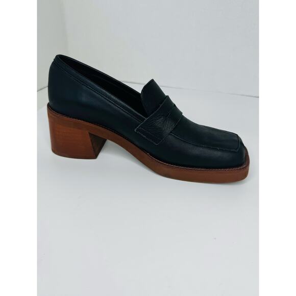 ALOHAS Roxanne Black Leather Platform Loafers Sz 37 Retro Chunky Slip-On Shoes - Picture 3 of 11